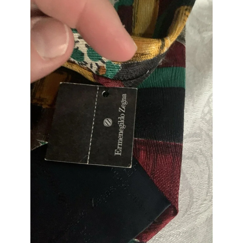 Ezmenegildo Zegna Silk Floral Picture Tie Gold Burgundy‎ Green